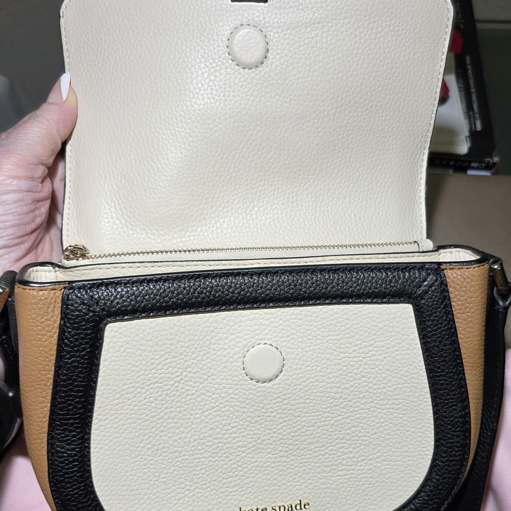 Kate Spade Knott Colorblock Pebbled Medium Leather Saddle Bag--Milk Glass Multi - Picture 8 of 13